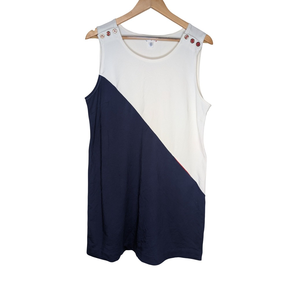 Tommy Hilfiger Zooey Deschanel Shelley Shift Dress 14 Navy White Colorblock Mod